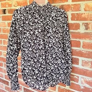 Loft Mock Neck Black and White Blouse